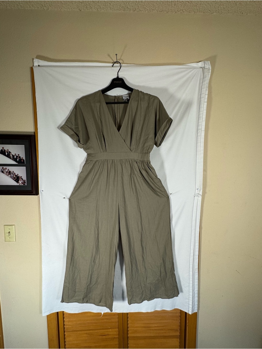 Olive Wrap-Front Wide-Leg Jumpsuit